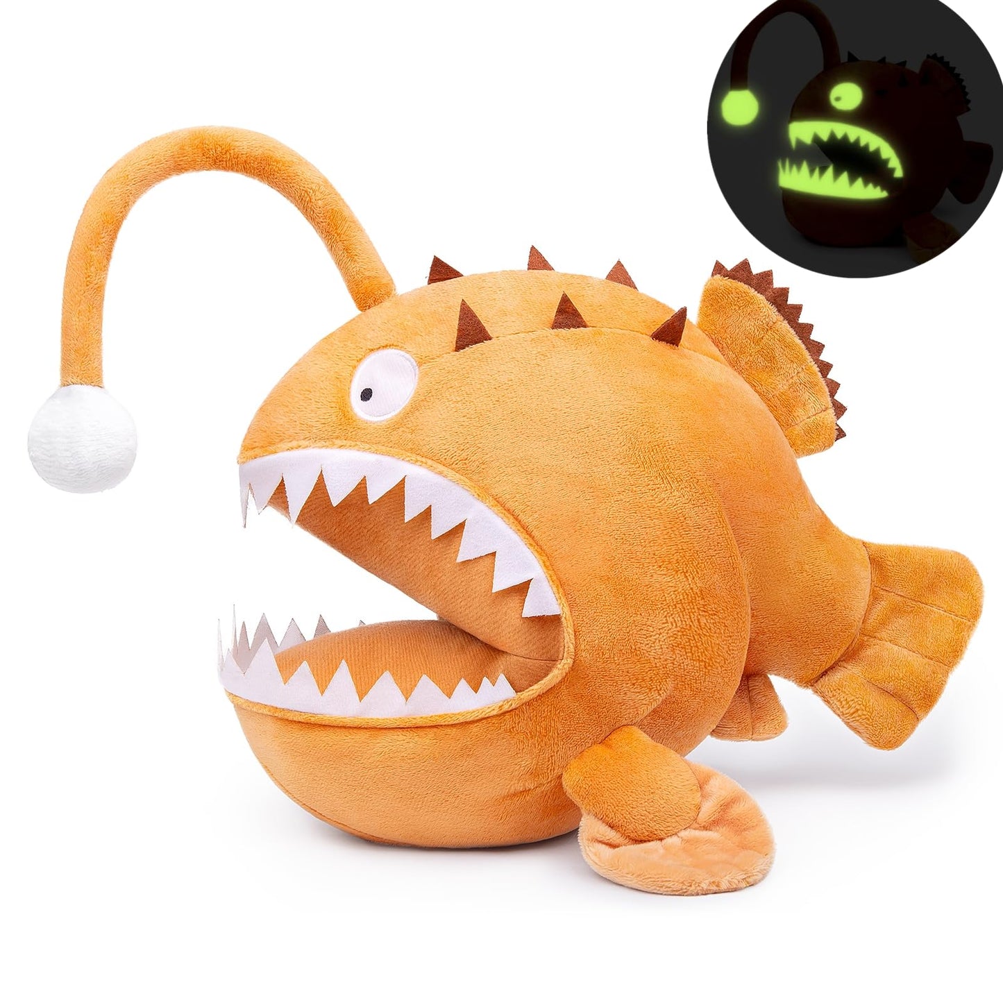 Lifelike Anglerfish Luminous Plush 9.8" Fish Stuffed Animal,Glow in The Dark,Soft Monkfish Plush,Gifts for Kids, Fish Decor