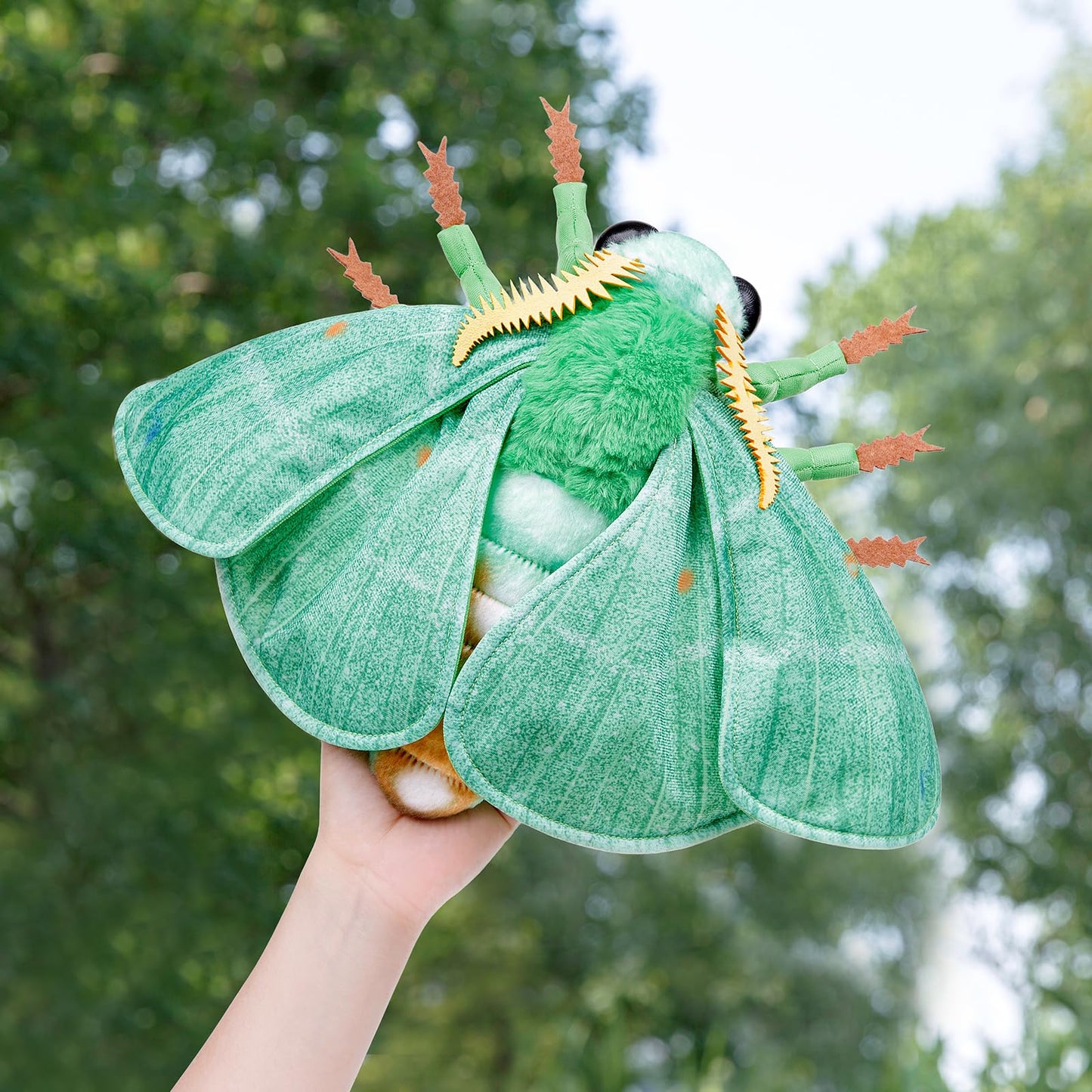 Realistic Emerald Moth Plush Animal - Green 10 Inch, Beautiful Moth Stuffed Animal, Home Decor, Cuddle Toy