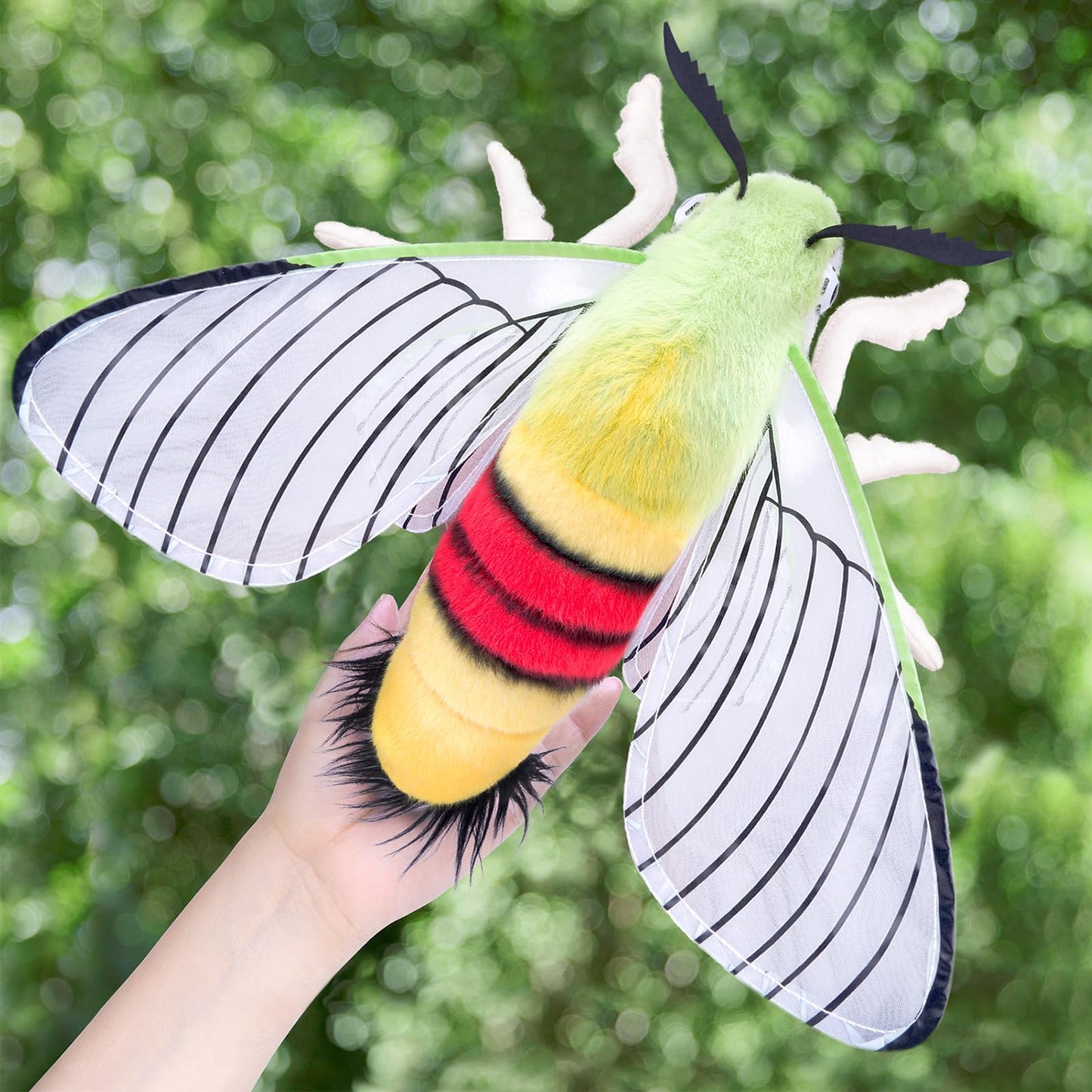 Realistic Cephonodes Hylas Plush Animal - Yellow 9.8 Inch,Pellucid Hawkmoth Plush Toy, Soft Moth Stuffed Toy for Kids, Home Decor, Cuddle Toy