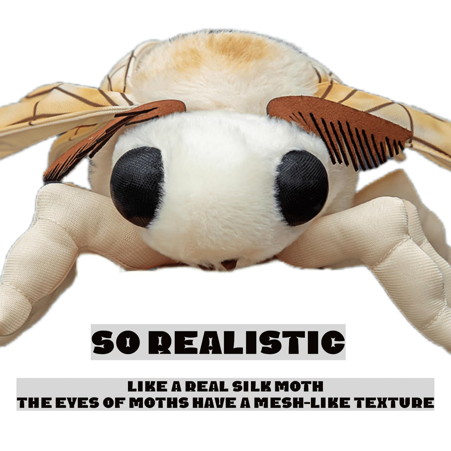 Simulation Silk Moth Stuffed Animal-White-15in, Soft Moth Plush Toy Gifts for Kids, Baby,Home Decor,Hugging Toy
