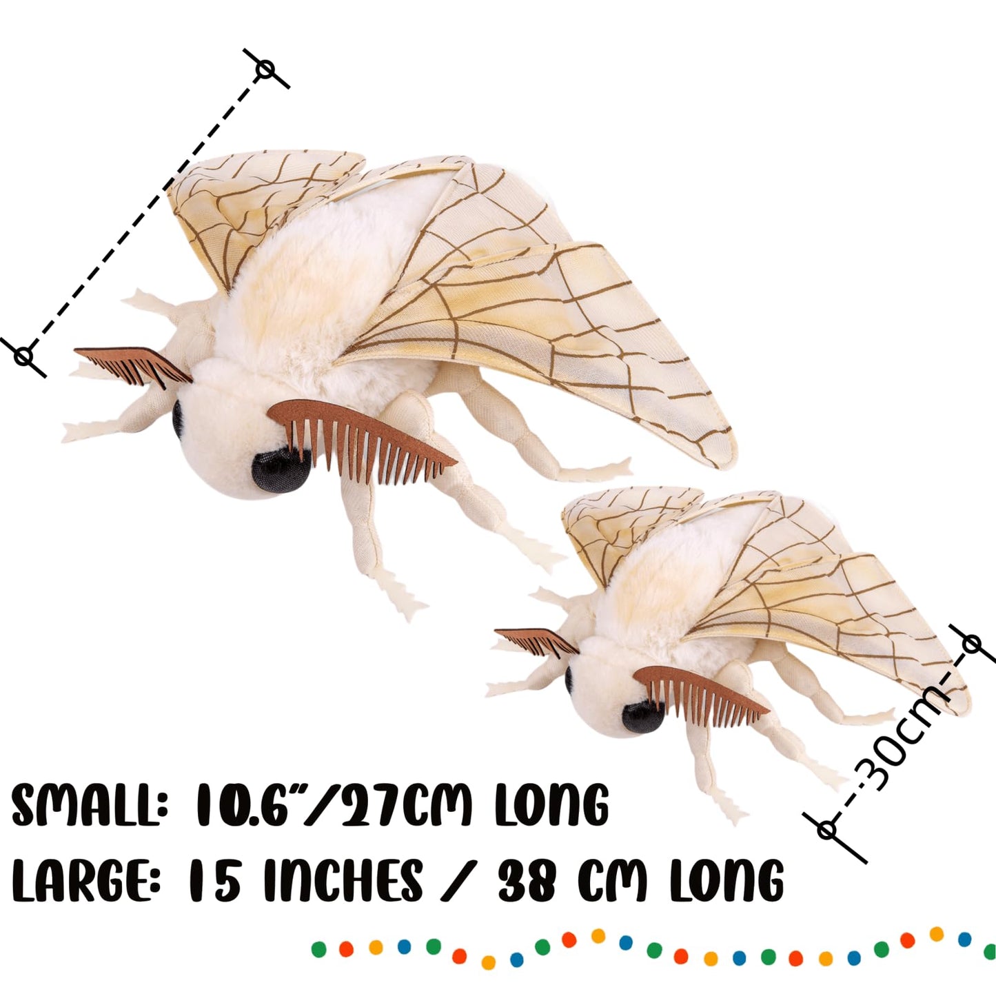 Simulation Silk Moth Stuffed Animal-White-15in, Soft Moth Plush Toy Gifts for Kids, Baby,Home Decor,Hugging Toy