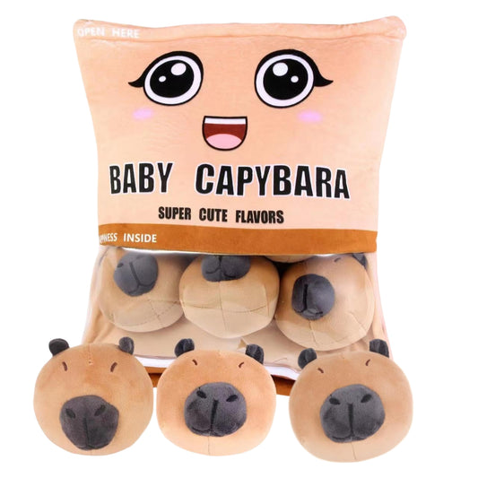 Capybara Pillows Plush,Kawaii Snack Bag mini Capybara Stuffed Animals,Gifts for Kids(6pcs a Bag, Brown)
